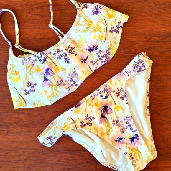 Old Navy Other - Old Navy Floral Bikini Set - Yellow and Purple Size M Very Good Condition